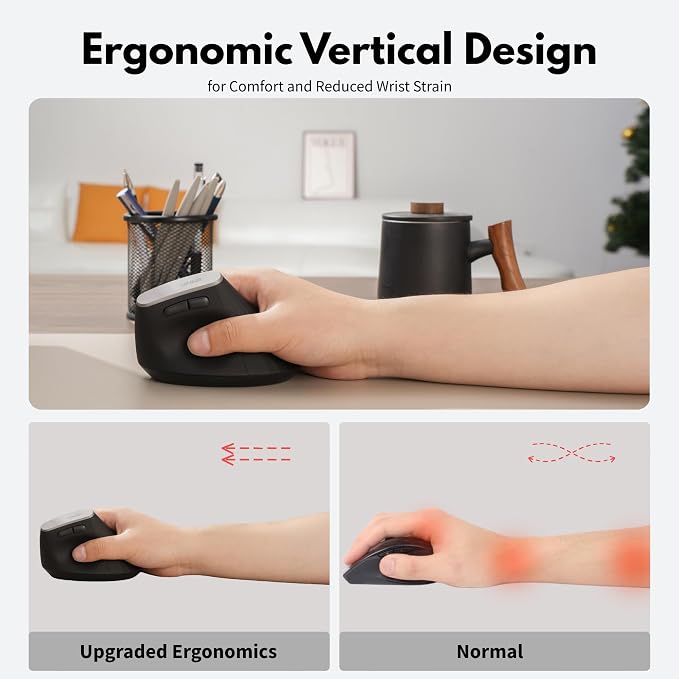 Vertical Mouse Wireless, 2.4G Rechargeable Mouse - Image 3
