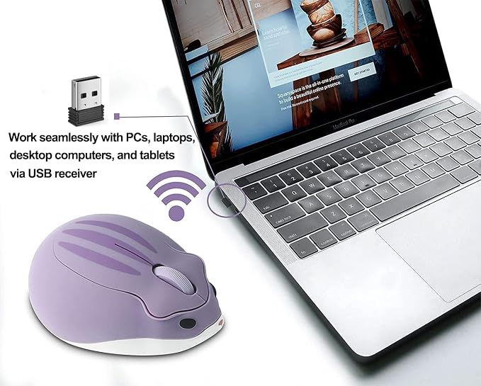 Wireless Mouse Cute Hamster Shape Less Noice Portable Mobile Optical 1200DPI - Image 4