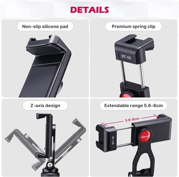 ULANZI Metal Phone Tripod Mount ST-10, Universal 360° Smartphone Adapter - Image 5