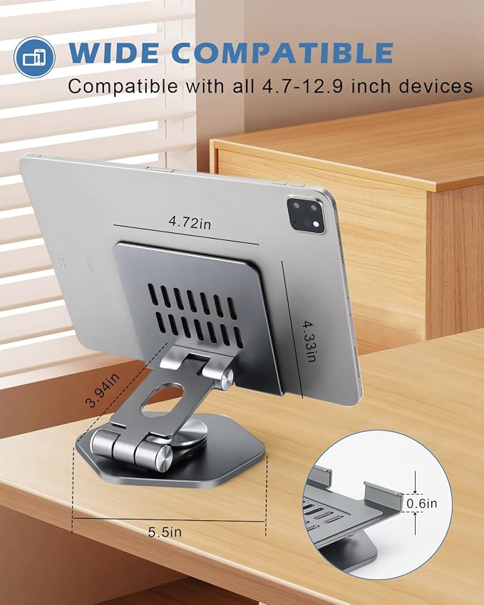 Foldable Aluminum Tablet Stand for Desk, 360° Swivel iPad & Tablet Holder – - Image 6
