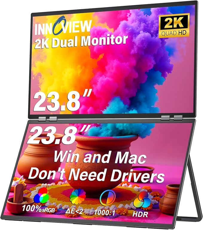 InnoView 23.8" Dual Monitor 2K QHD 2560 x 1440P Laptop Screen Extender by InnoView