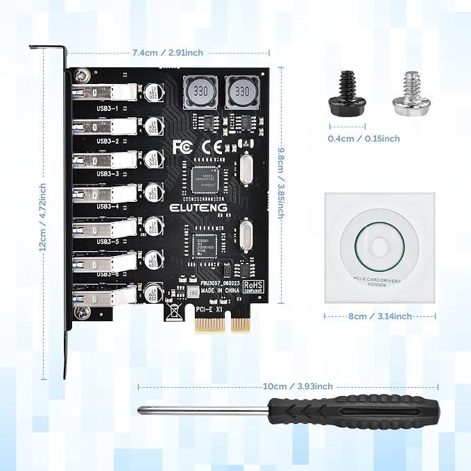 ELUTENG PCIE USB 3.0 Card 7 Ports PCI Expree to USB Expansion Card Super Speed - Image 8