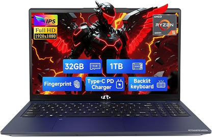 NIMO 15.6" IPS FHD-Gaming-Laptop, 6 Cores AMD Ryzen 5 6600H 32GB DDR5 RAM 1TB by Nimo