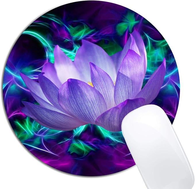 Purple Lotus Flower Mouse Pad Round Non-Slip Rubber Mousepad Laptop Office by XDMY