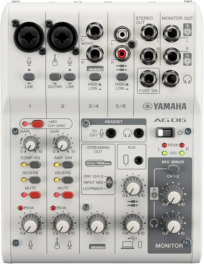 Yamaha AG06MK2 White 6-Channel Live Streaming Loopback Mixer/USB Interface by Yamaha