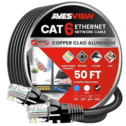 CAT 6 50FT Ethernet Cable, Indoor High-Speed 10Gbps Snagless Long CAT6 Ethernet by AvesView