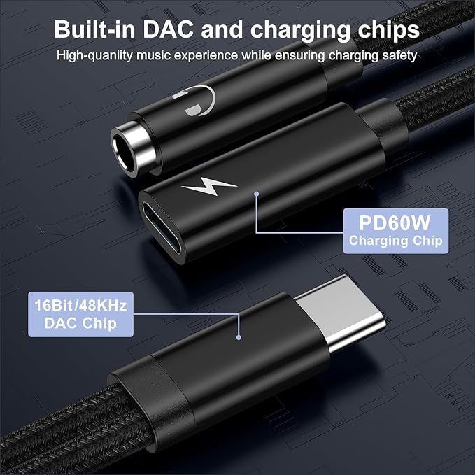 Samsung Galaxy S25 Headphone Adapter, 2 in 1 USB C to 3.5mm Aux Audio Jack - Image 4