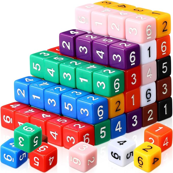Poen 100 Pcs 16mm Dice Set Bulk, 6 Sided Standard Colored Dices by Poen
