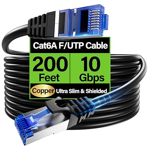 Cat6A Ethernet Cable Shielded 10Gbps 200 ft, Slim Shielded Ethernet Cable Cat 6 by Unknown