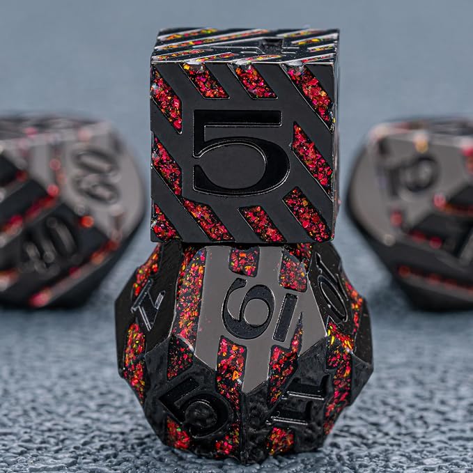 Metal Dice Set DND, Metallic Glitter Stripes D&D Dice Set - Image 2