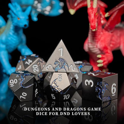 Metal Dice Set D&D, Glitter Blue Dragon Heavy Metallic DND Dice, Polyhedral - Image 6