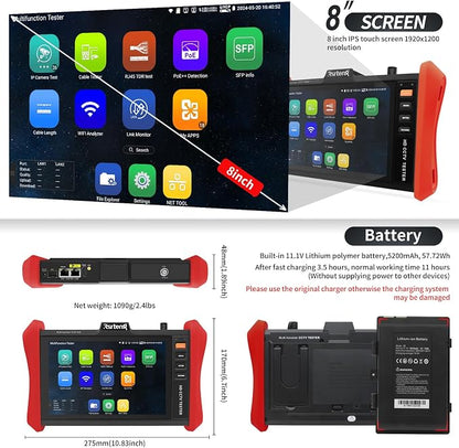 Rsrteng CCTV Tester 4K 12MP IP Camera Tester POE++ Max 90W POE Camera Test 8" - Image 7