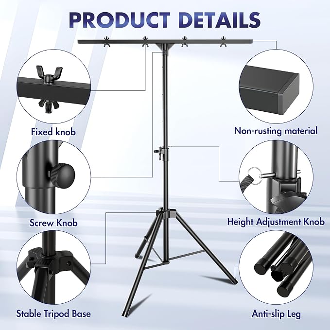 Qoope DJ Light Stand T-Bar, Heavy-Duty DJ Stand Tripod Adjustable DJ Lighting - Image 5