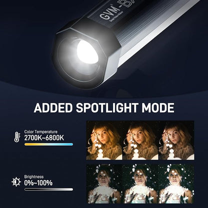 GVM RGB Tube Light with Spotlight, Magnetic Handheld Photography Light - Image 2
