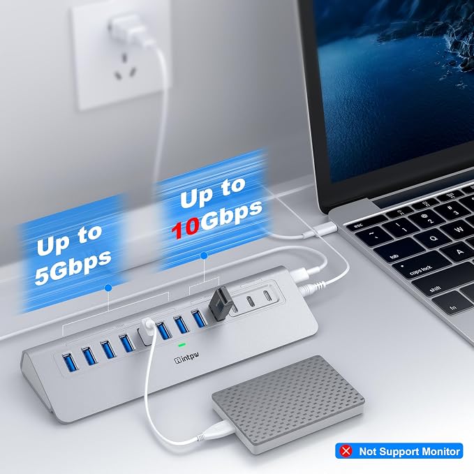 Powered USB Hub 10Gbps, intpw 12 Port USB C Hub - Image 3