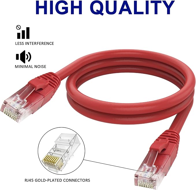 Adoreen Cat 6 Ethernet Cable 20 Ft-Red, Outdoor & Indoor Snagless Long Round - Image 3