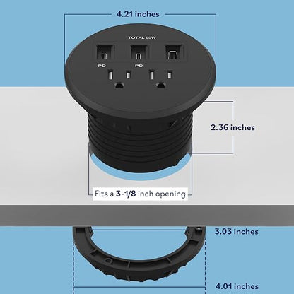 LIDER PD 65W GaN Technology Desktop Power Grommet, Power Delivery, USB-A and 2 - Image 7