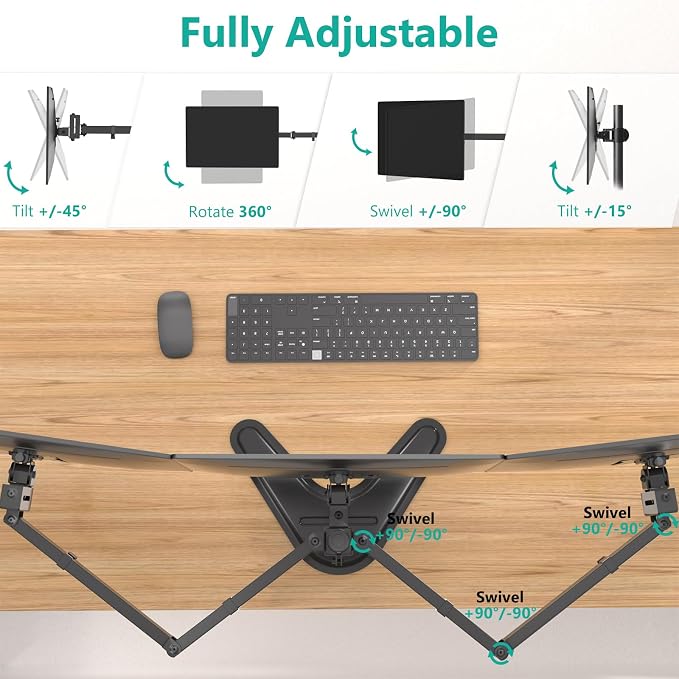 WALI Free Standing Triple Monitor Mount, Heavy Duty Triple Monitors Stand - Image 5