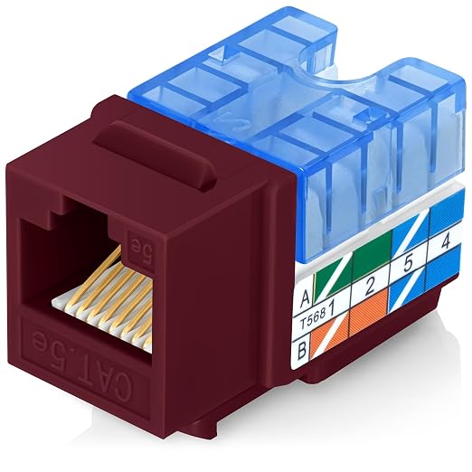 Everest 90° Angled RJ45 Cat5e Keystone Jacks 10-Pack in Red by EverestMediaSolutions