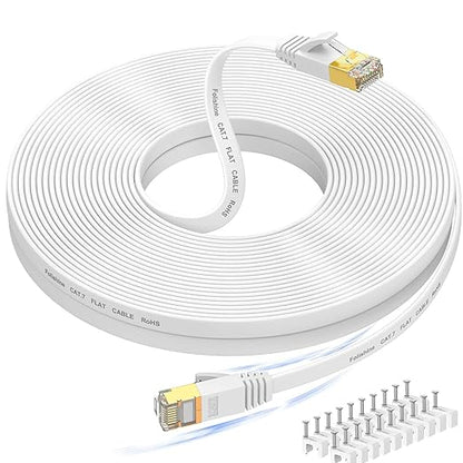 Cat 7 Ethernet Cable 100 ft High Speed, Flat Internet Network LAN Wire by Folishine