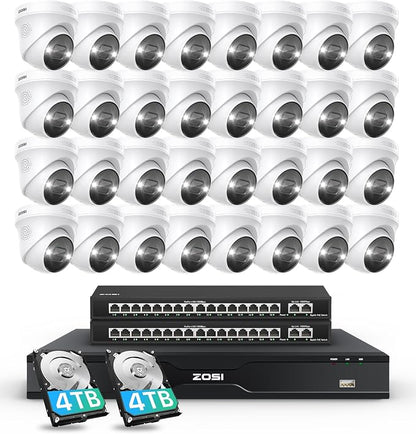 ZOSI 32 Channel 4K PoE Security Camera System, 32 x 4K Spotlight Outdoor Indoor by ZOSI