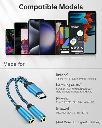Headphone Splitter for 2 Headphones, USB C to Dual 3.5mm Female Aux Splitters - Image 7