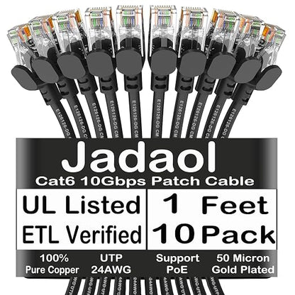 Jadaol Cat6 1ft 10 Pack Patch Cable, 10Gbps High-Speed Ethernet, Support Cat8/7 by Jadaol