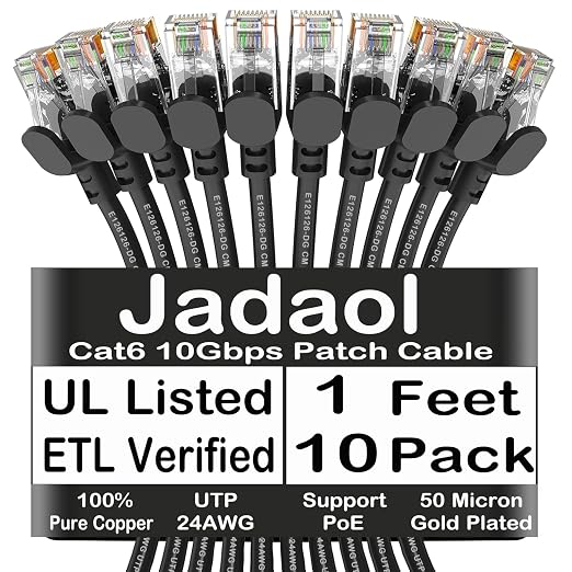 Jadaol Cat6 1ft 10 Pack Patch Cable, 10Gbps High-Speed Ethernet, Support Cat8/7 by Jadaol