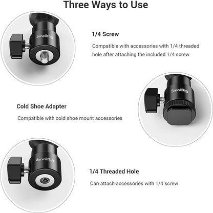 SmallRig 1/4" Camera Hot Shoe Mount, Ballhead Tripod - Image 4
