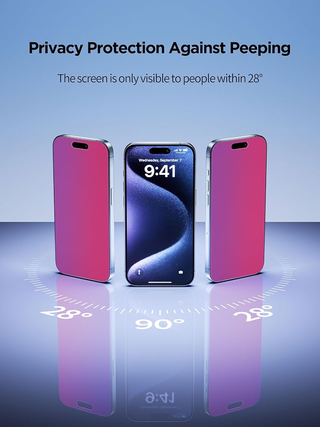 Compatible for iPhone 15 Pro Max Privacy Screen Protector Tempered Glass 6.7 - Image 3