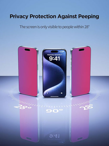 Compatible for iPhone 15 Pro Max Privacy Screen Protector Tempered Glass 6.7 - Image 3