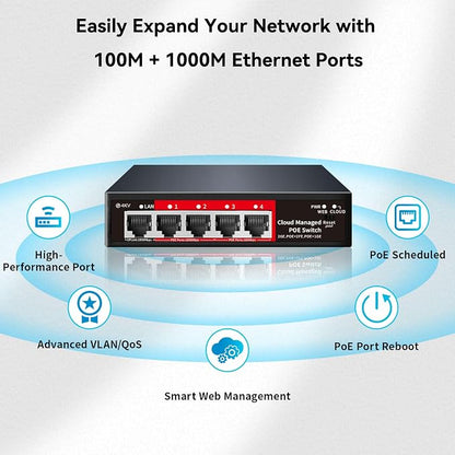 STEAMEMO 5 Port PoE+ Switch | Easy Smart Managed Ethernet Switch | Support VLAN - Image 7