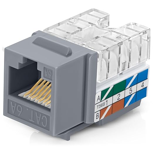 Everest 90° Angled RJ45 Cat6A Keystone Jacks 50-Pack in Gray by EverestMediaSolutions