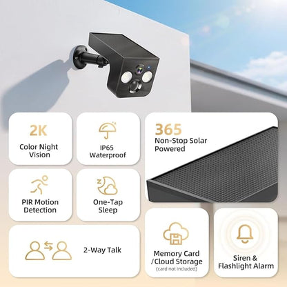 Solar Security Cameras Wireless Outdoor, 2K Solar Powered WiFi Camera, IP65 - Image 2