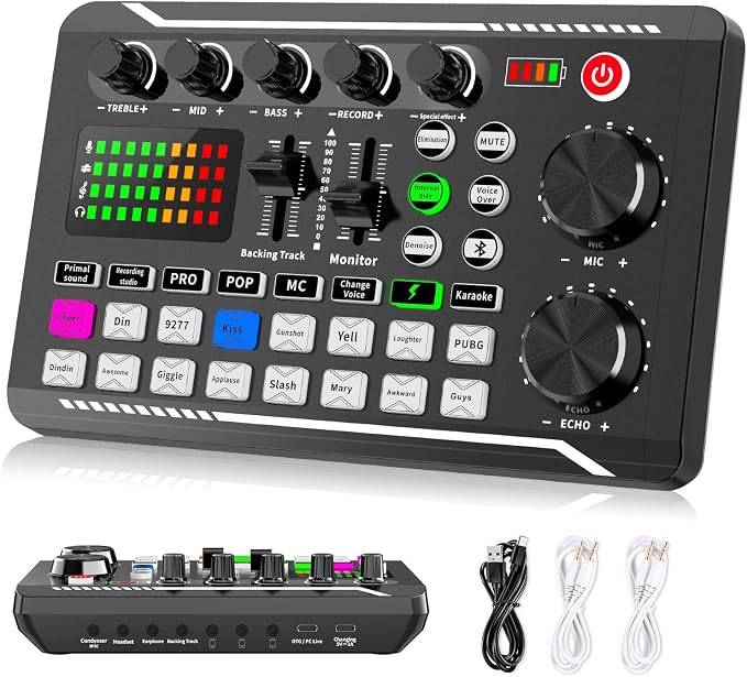 Facmogu F998 Live Sound Card Audio Mixer, Podcast Audio Interface by Facmogu