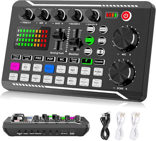Facmogu F998 Live Sound Card Audio Mixer, Podcast Audio Interface by Facmogu