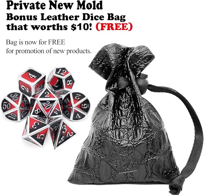 Haxtec DND Metal Dice Set D&D Red and Black Metal DND Dice Compatible - Image 2