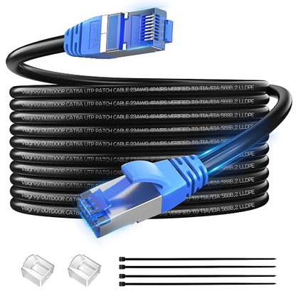 Cat6A Outdoor Ethernet Cable 30 ft, 23AWG 10Gbps 550MHz high-Speed CAT6A Cable by EthernetCable