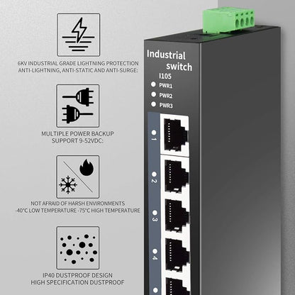 STEAMEMO 5-Port Industrial Ethernet Switch | DIN-Rail Mount | 100Mbps Ports + - Image 3