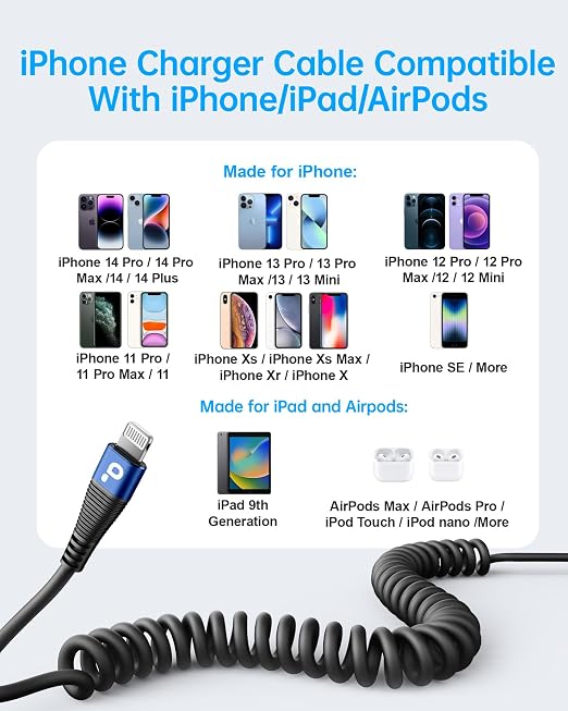 iPhone Charger Cable for Car 3FT, Retractable Charging Cord Compatible - Image 6