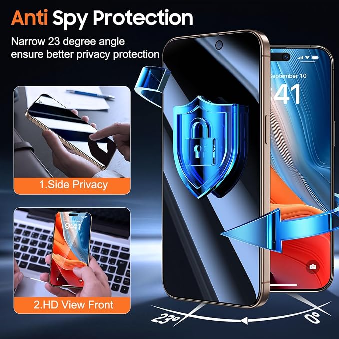 UniqueMe for iPhone 16 Pro Max Privacy Screen Protector, Privacy Screen 16 Pro - Image 2