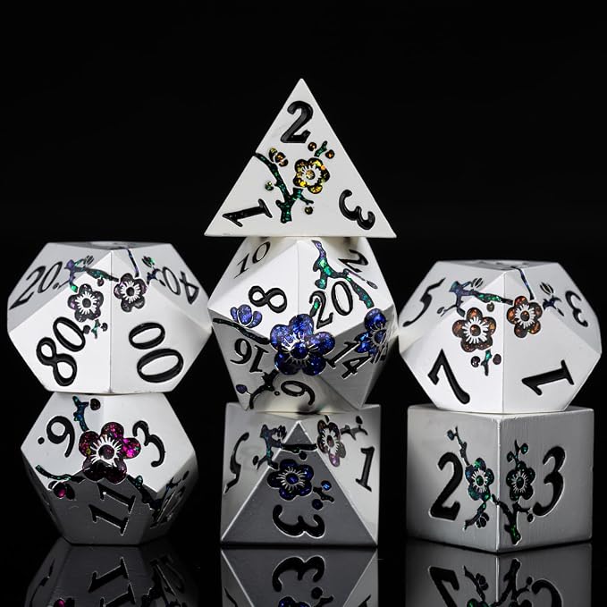 7 PCS Solid Metallic Flower D&D Dice Set, Metal Dungeons and Dragons Dice Set by Maywin