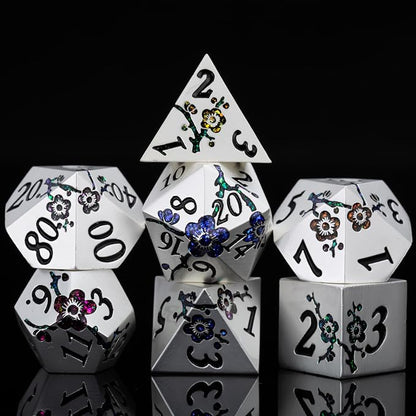 7 PCS Solid Metallic Flower D&D Dice Set, Metal Dungeons and Dragons Dice Set by Maywin