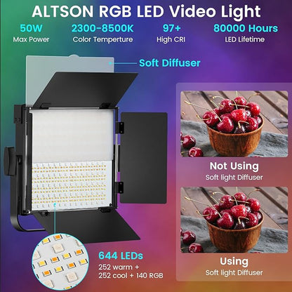 RGB Photography Lighting Kit, 50W Bi-Color LED Studio Lights, 2300k~8500k - Image 2