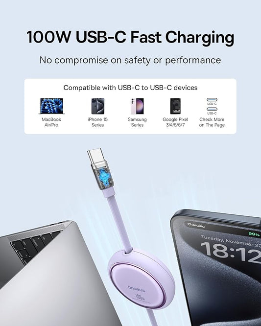Baseus USB C to USB C Cable, 100W Retractable USB C 5A Fast Charging Cable - Image 2