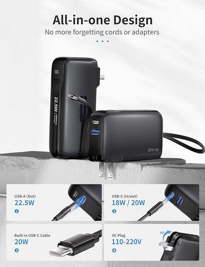 1 Pack Portable Charger with Built-in USB-C Cable & Plug, 000mAh 5V/4.5A Power - Image 2