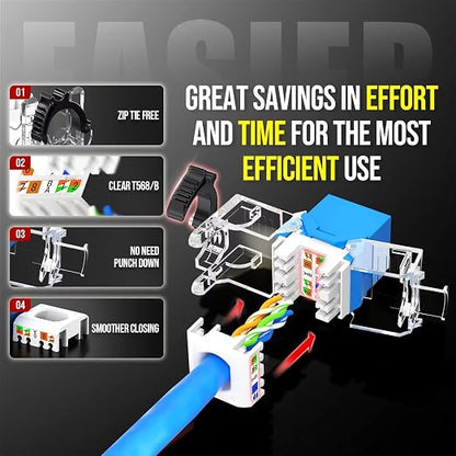 AMPCOM CAT6A UTP RJ45 Keystone Jack 50u Gold Plating Reusable Ethernet Wall Jack - Image 3