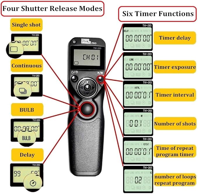 Pixel Wireless Timer Remote Shutter Release TW283-S2 Wireless Remote Control - Image 3