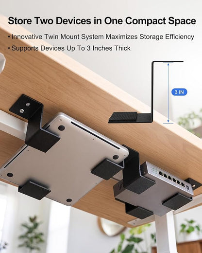 Under Desk Laptop Twin Holder & Device Mount, Heavy Duty Metal Adhesive - Image 3