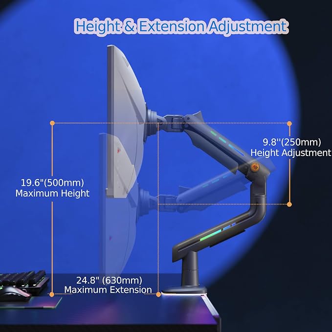 Gaming Monitor Arm for Flat/Ultrawide/Curved Monitors 32 to 60 inch, Heavy Duty - Image 4